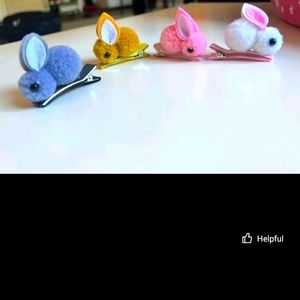 Adorable Pair Of Pastel Lilac pink yellow white Rabbit Bunny Fluffy Hair Clips
